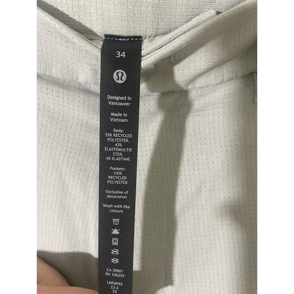 Lululemon Commission Casual Ventlight Mesh Pants Mens Size 34 Light Grey